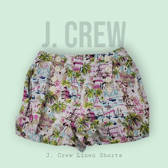 J. Crew Tropical Print Linen Button Shorts Size 8 (Runs Small) - Picture 1 of 8